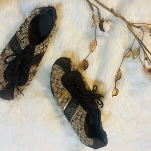 Coach Women's Black and Tan Patterned Sneakers